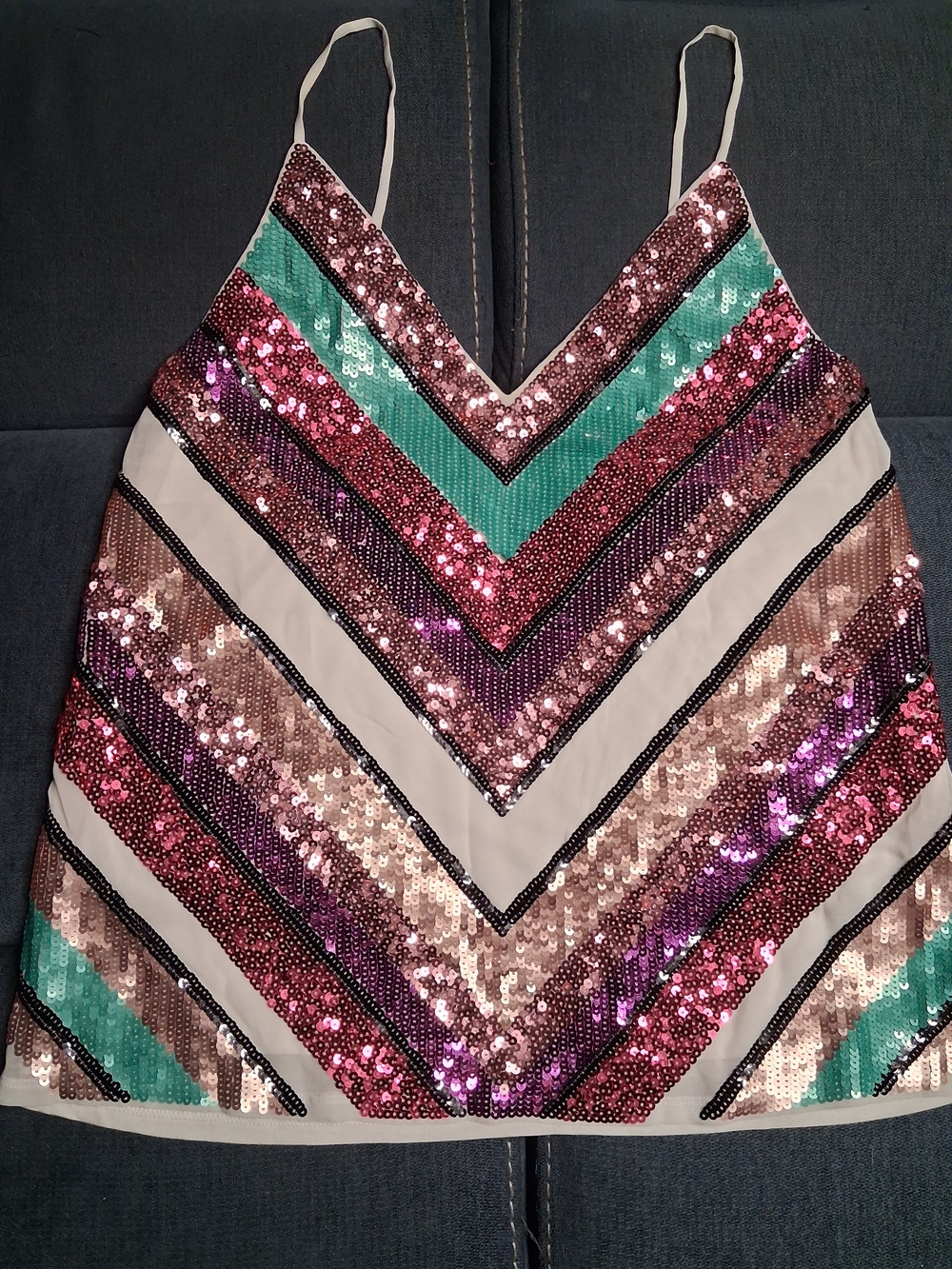 Express Sequin Chevron Cami in Pink, Teal and Cream